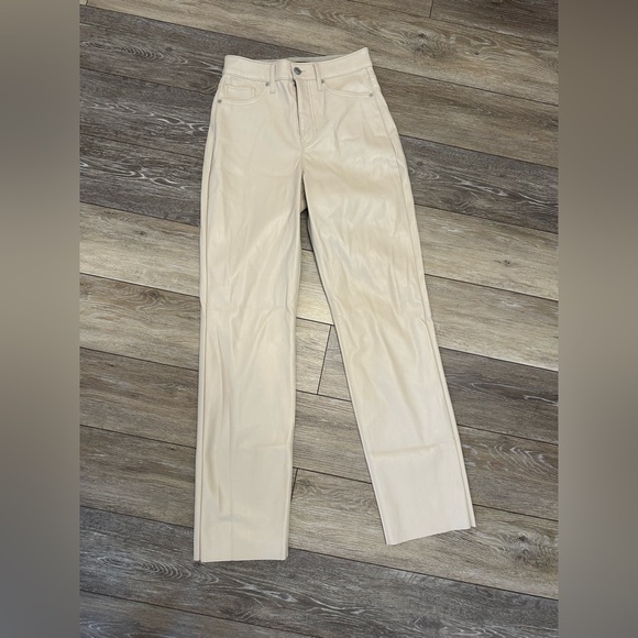 Express Cream Modern Straight Leg Super High Rise Faux Leather Pants - Picture 1 of 4
